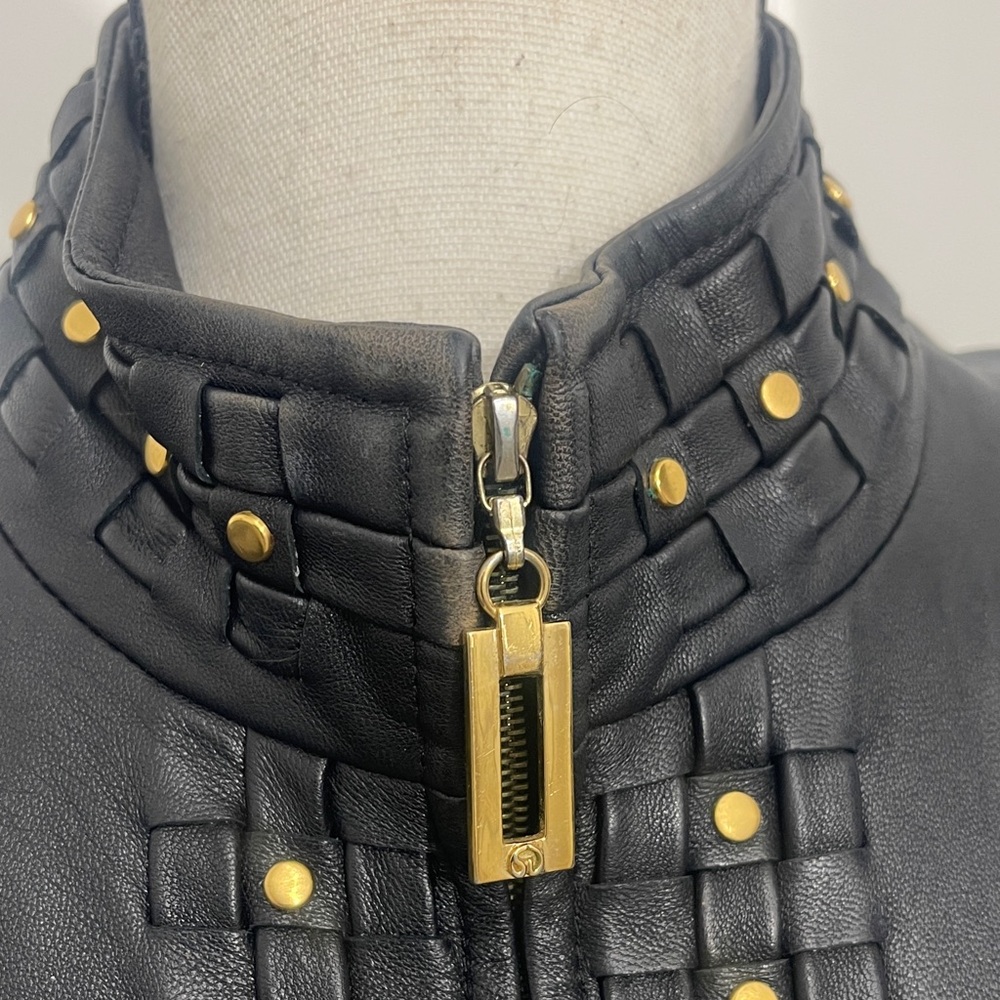 Black ST JOHN SPORT Leather Jacket with Gold Accents - Picture 5 of 9